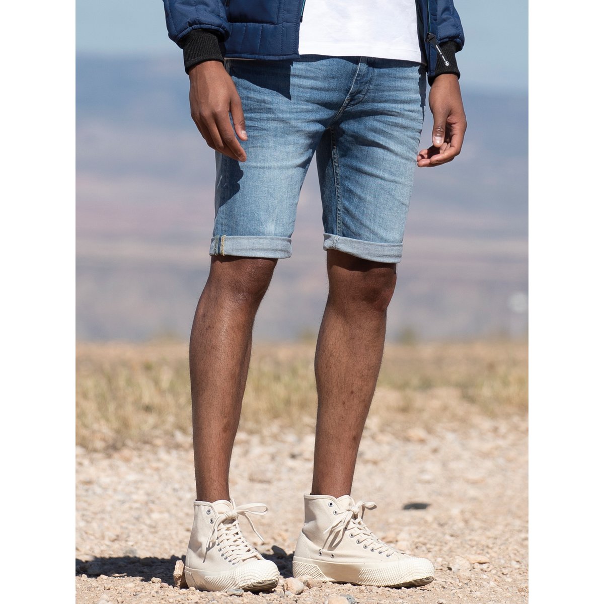 Short en jean droit stretch bleu used, PETROL INDUSTRIES