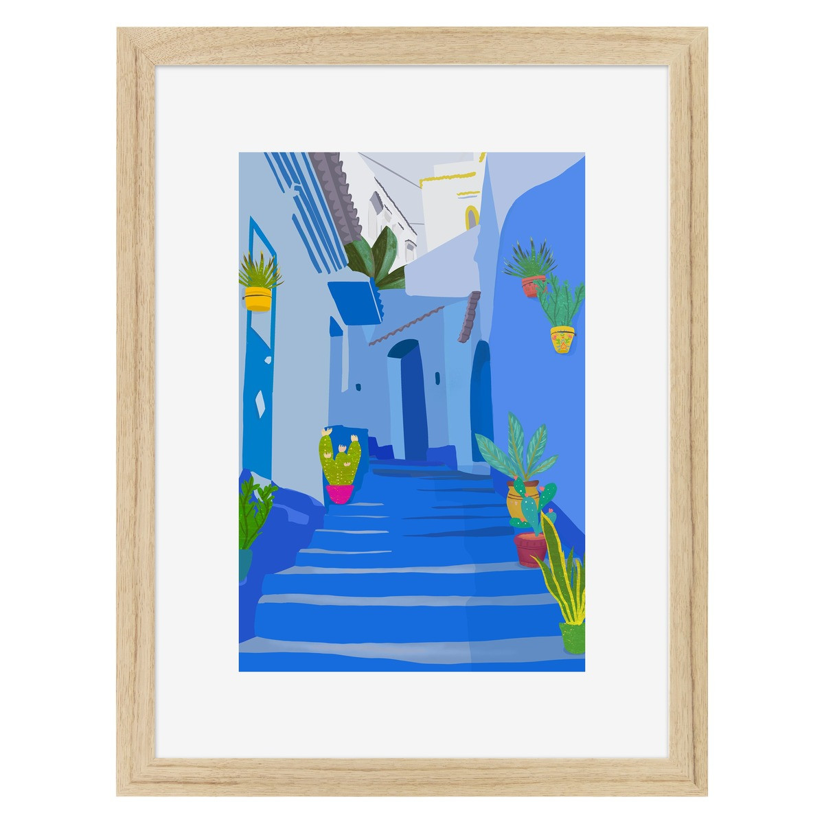 Affiche encadrée Ruelle, cadre en chêne, 30x40cm bleu-bois massif fsc, CEANOTHE