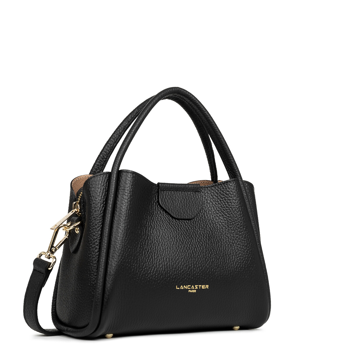 Sac à main en cuir grainé avec bandoulière noir, LANCASTER