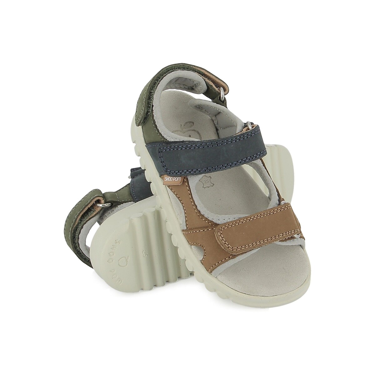 Kids Rolly Boy Touch 'n' Close Leather Sandals camel/blue , SHOO POM
