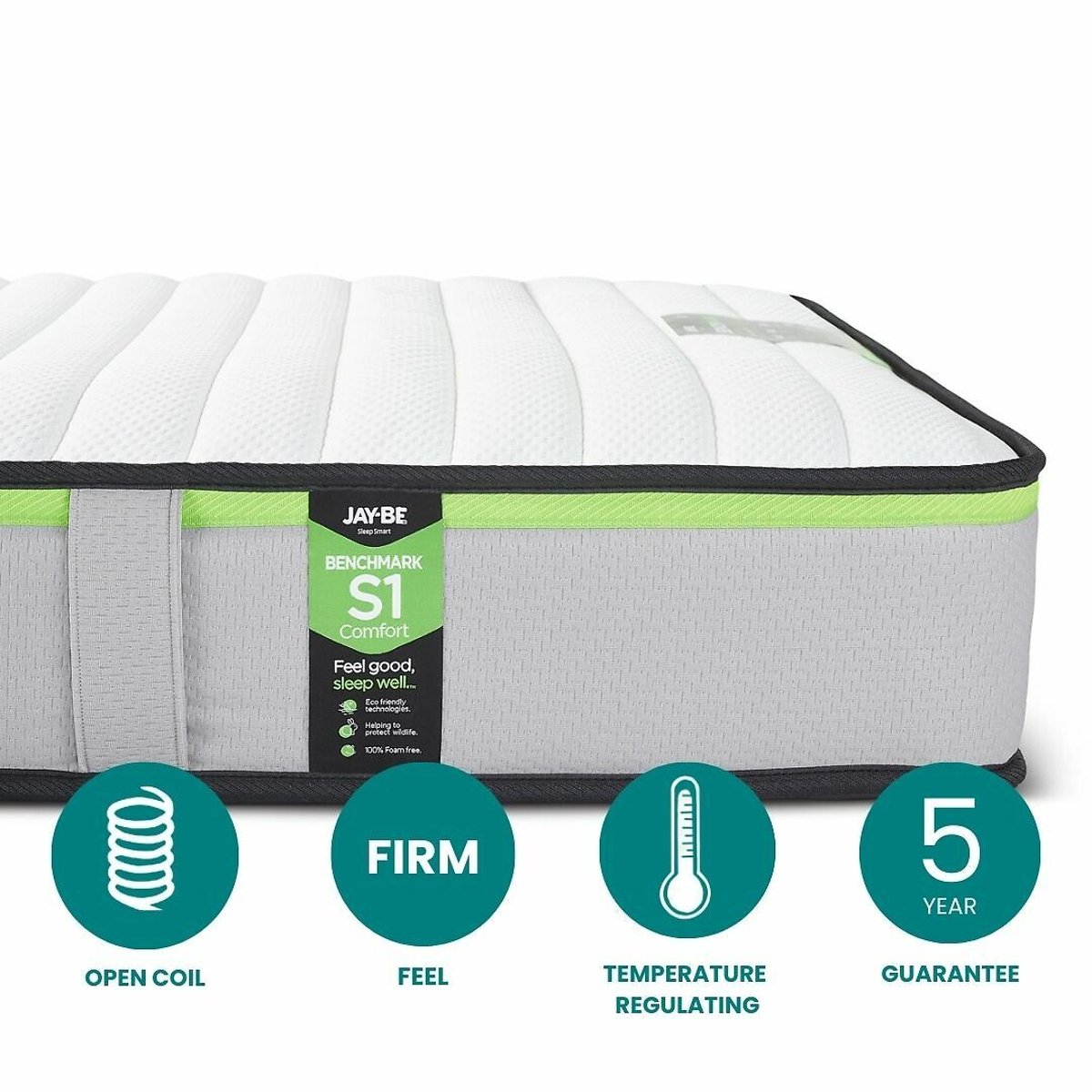 Jay-Be® Benchmark S1 Comfort Eco-Friendly Mattress grey/green, JAY-BE