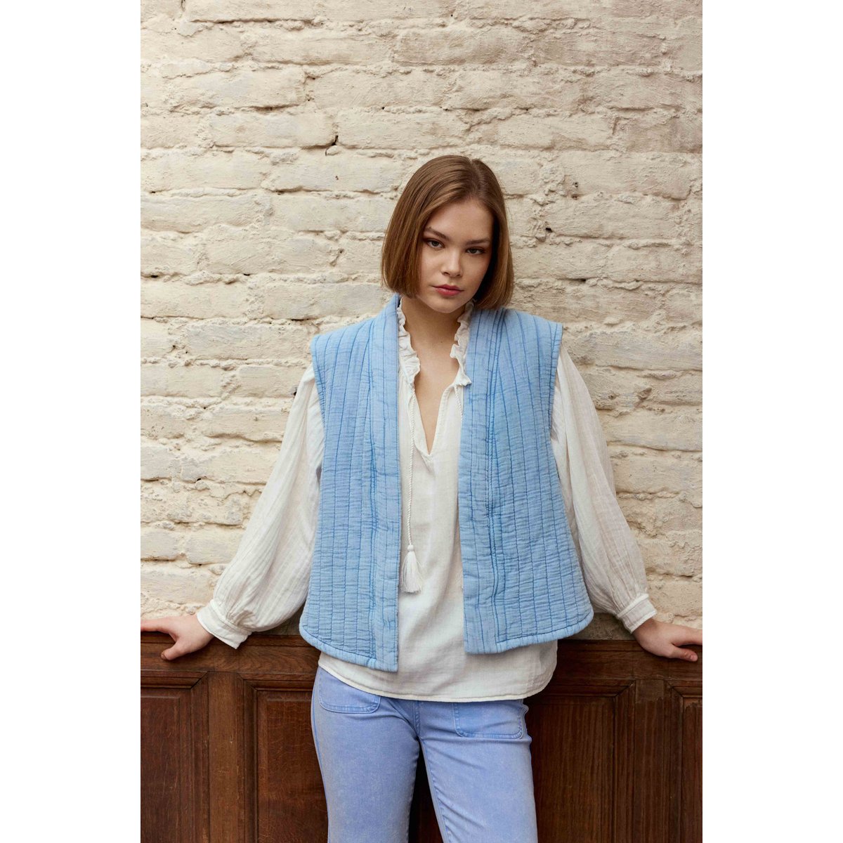 Gilet sans col uni VIVIE 21-ciel, LA PETITE ETOILE