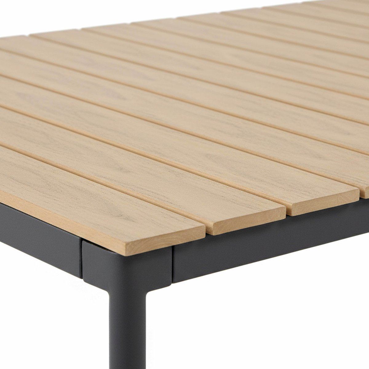Table de jardin effet bois en métal et bois synthétique 180x90 cm et 8 chaises, BOGOTA gris anthracite, OVIALA