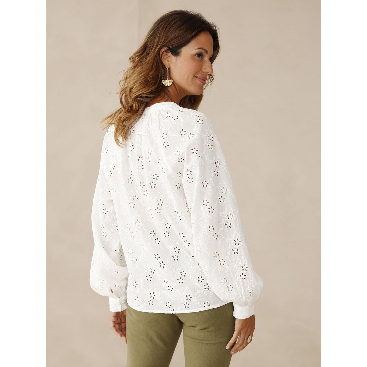 Blouse style vareuse broderie anglaise blanc, DAXON