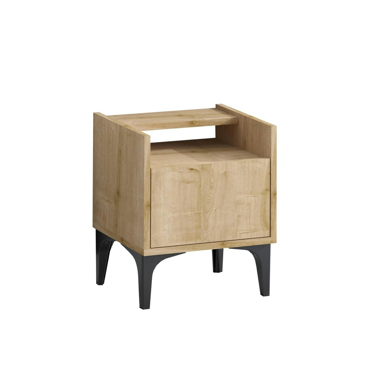 Table de nuit avec rangement effet chêne - pieds noirs JENA bois naturel, PIER IMPORT