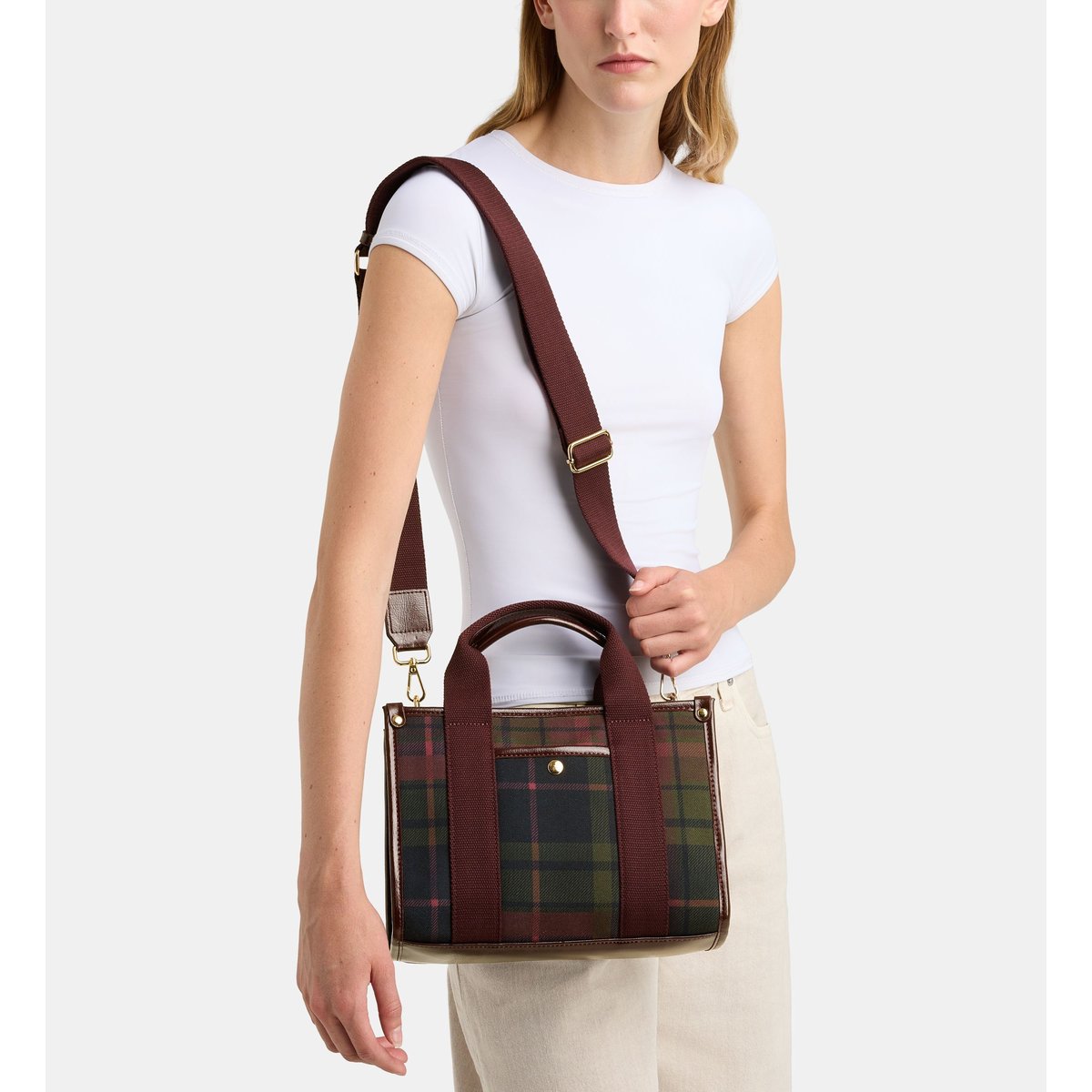 Sac cabas mini teddy à carreaux kaki foncé, GALERIES LAFAYETTE