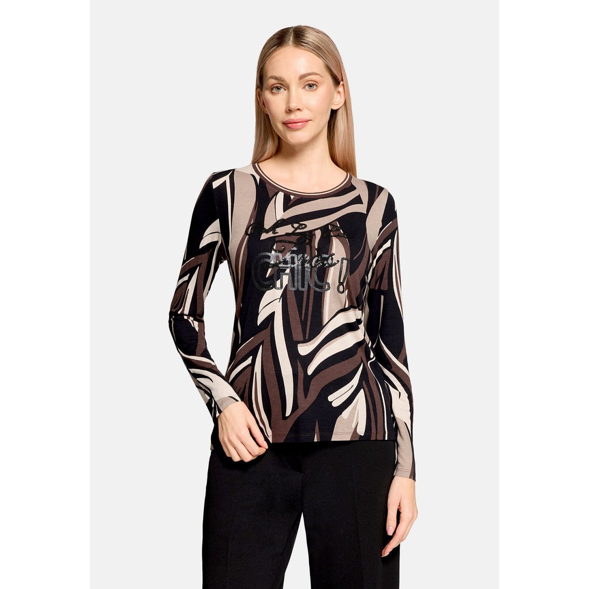 T-shirt basique à bordures côtelées taupe/black, BETTY BARCLAY