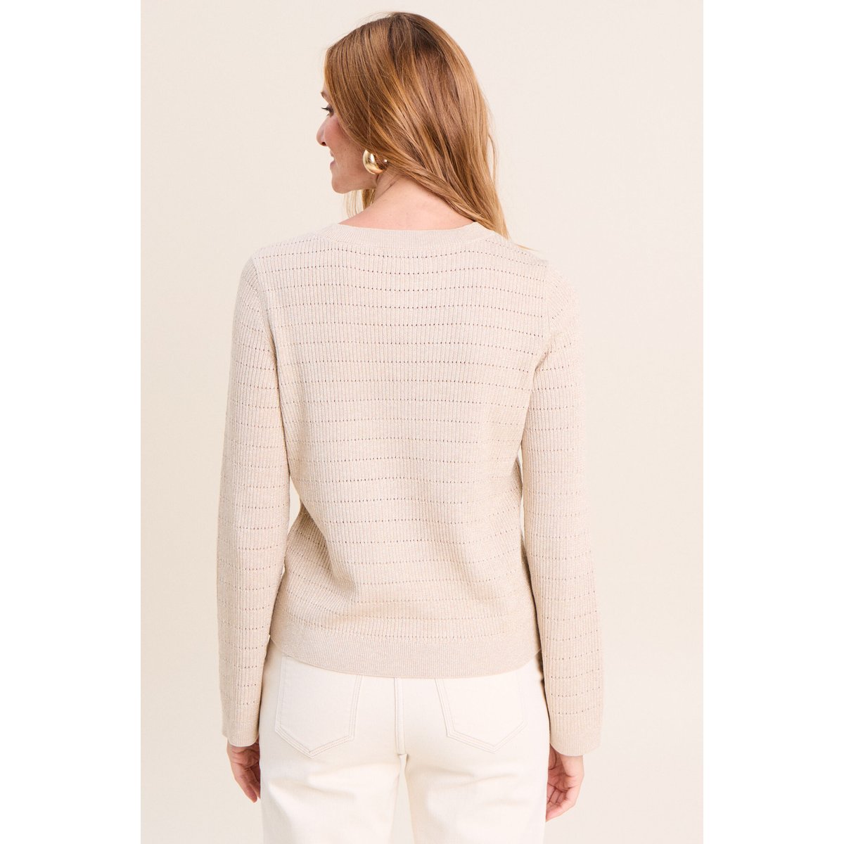 Pull manches longues col rond brillant couleur or, BREAL