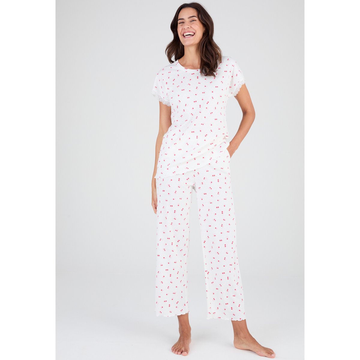 Pyjama 7/8ème en maille pointelle rose imp., DAMART
