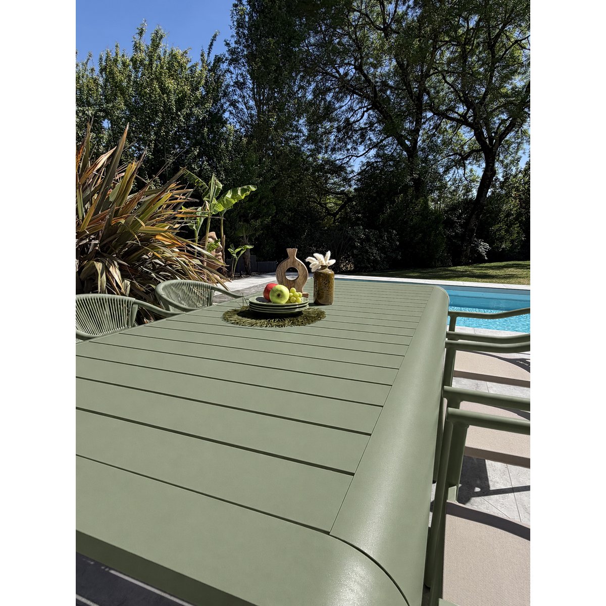 Ensemble repas de jardin en aluminium 6 places HANOI vert olive, DCB GARDEN