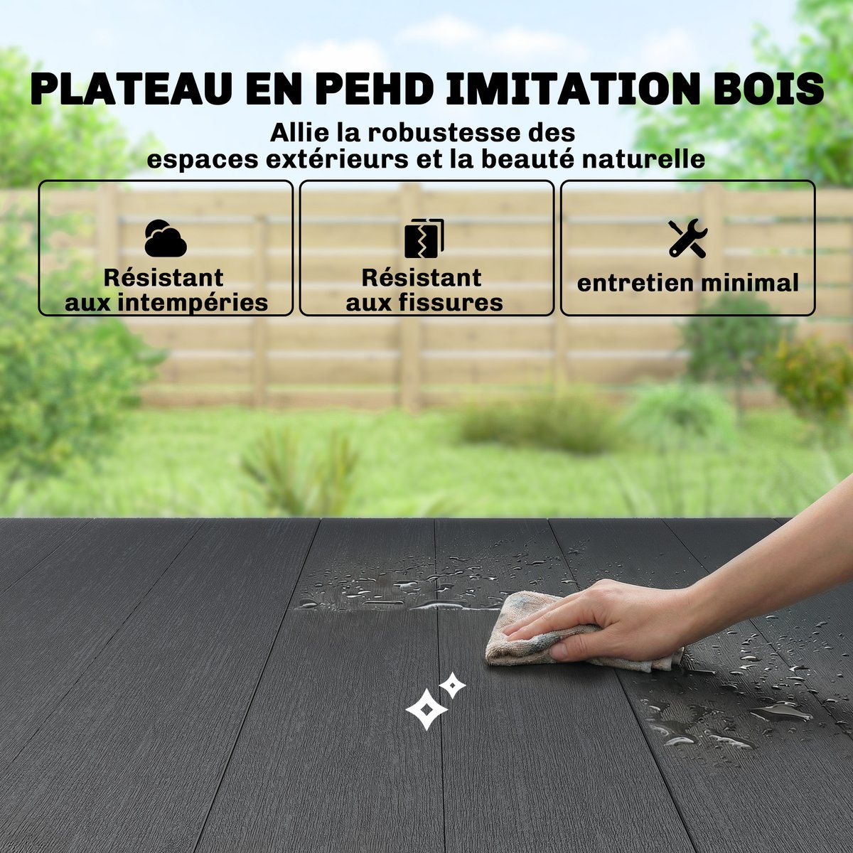 Table de jardin rectangulaire 4-6 personnes noir, OUTSUNNY