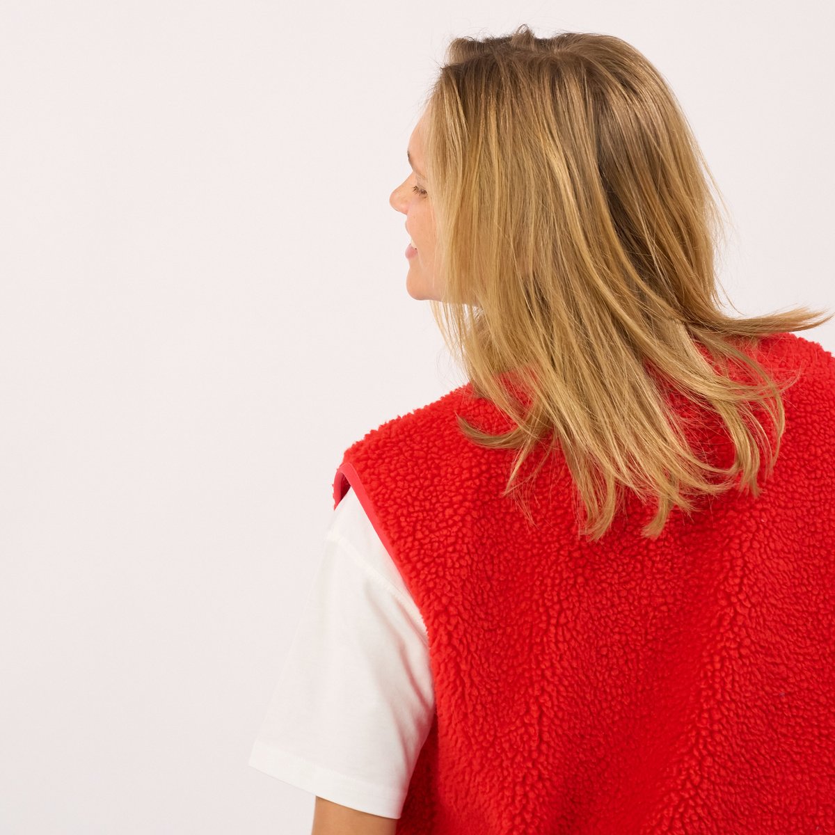 Veste sherpa zippée sans manches rouge, BILLYBELT