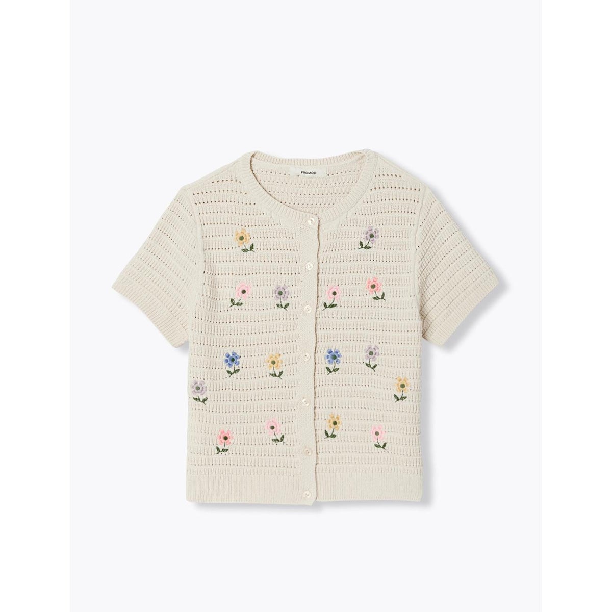 Cardigan brodé de fleurs ecru, PROMOD