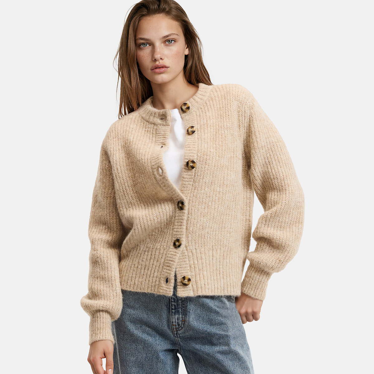 Signature Cardigan AMBROISE, Alpaka-Mix beige meliert, LA REDOUTE COLLECTIONS