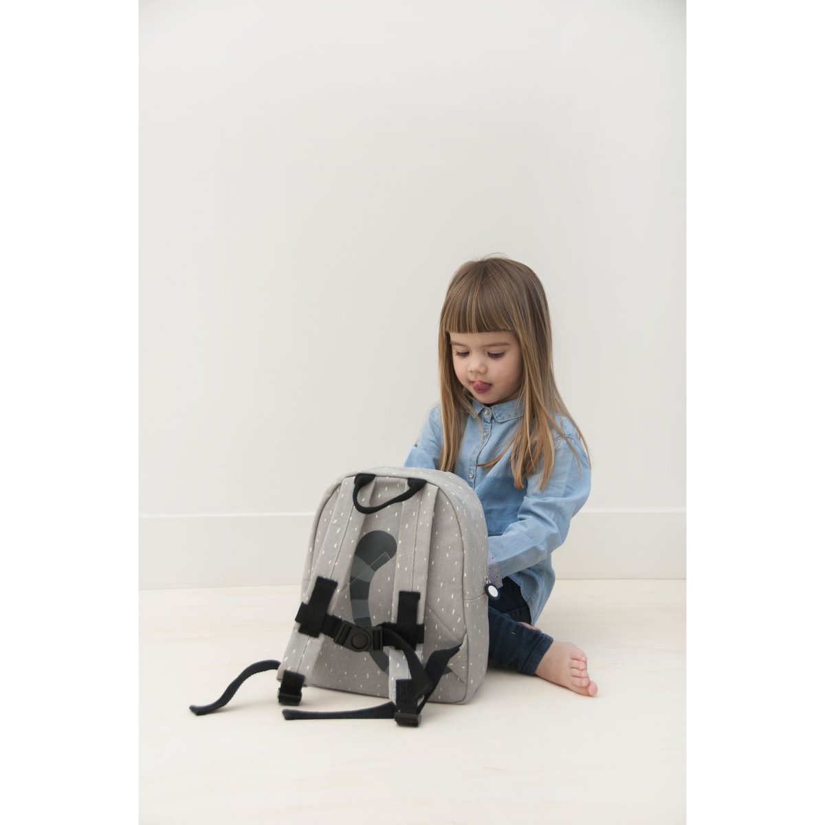 Sac à dos enfant gris, blanc, noir, TRIXIE