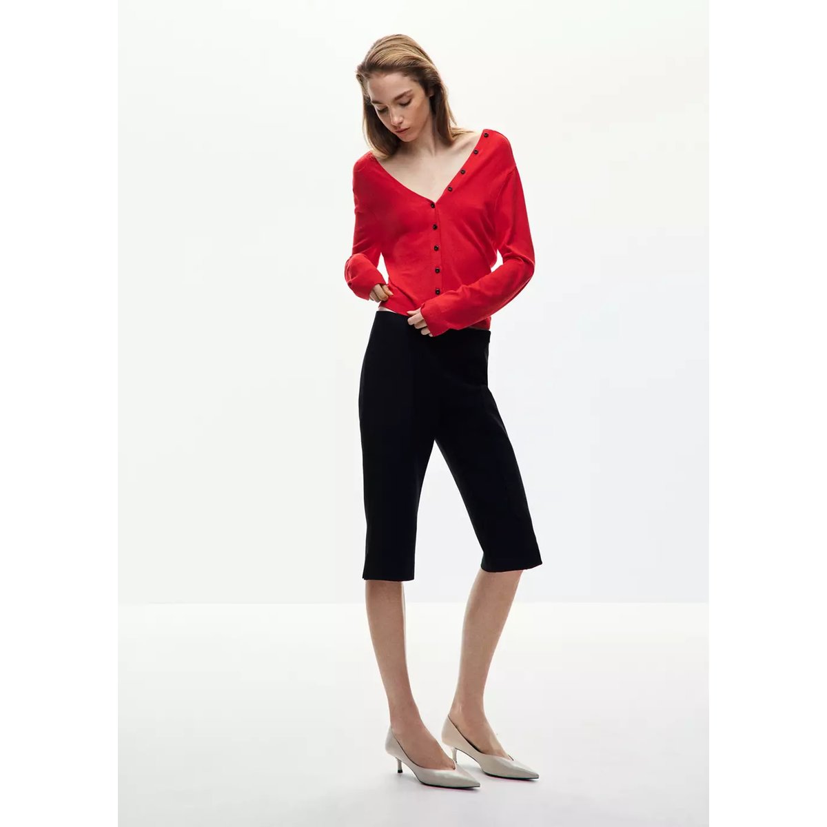 Cardigan maille boutons rouge, MANGO