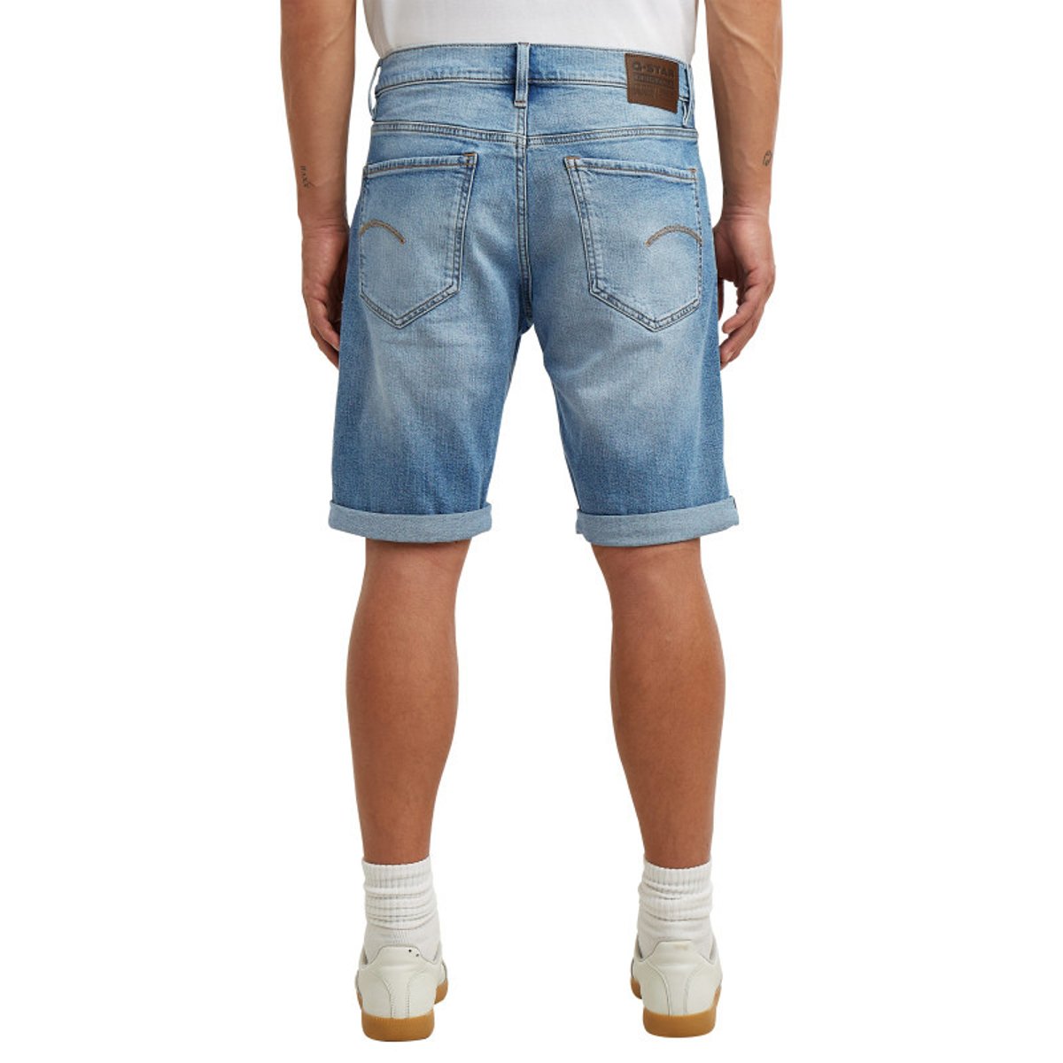 Short 5 poches en coton bleu délavé avec une braguette zippée bleu, G-Star RAW