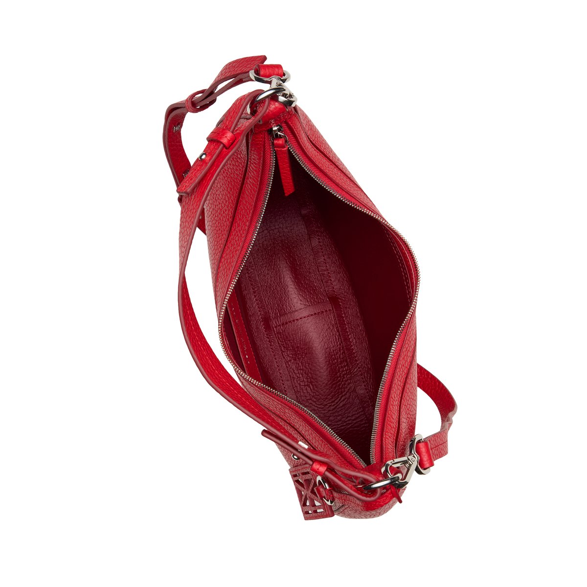 Sac à bandoulière modèle Bellilo moyen en cuir de vachette texturé rouge, MARC O'POLO