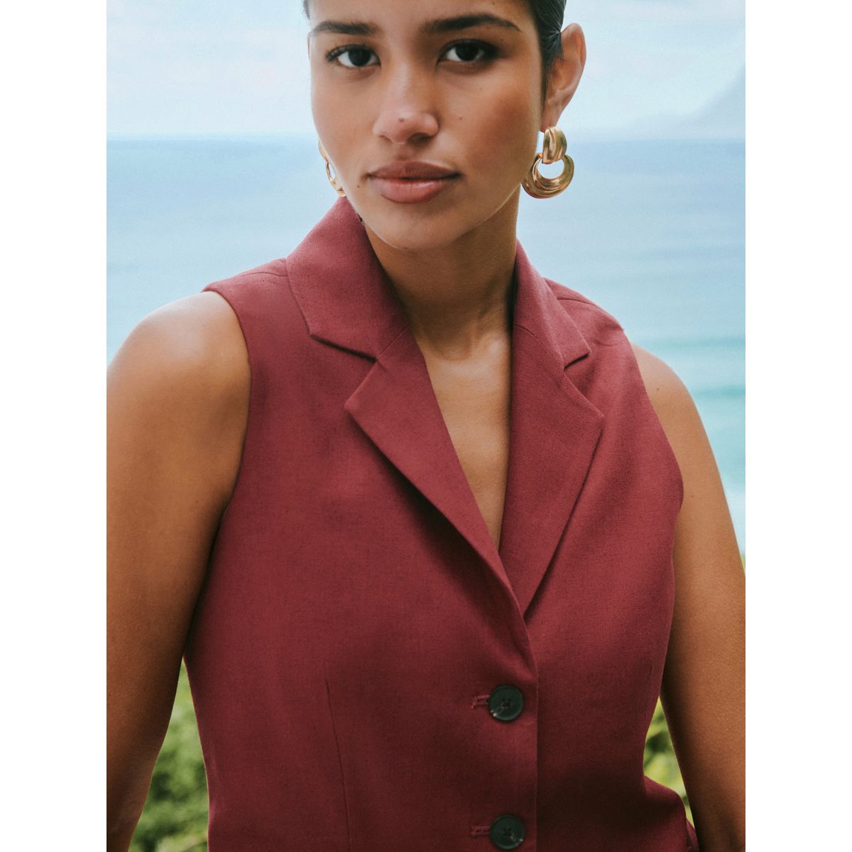 Gilet de costume en lin majoritaire avec col marron rouille, NEXT