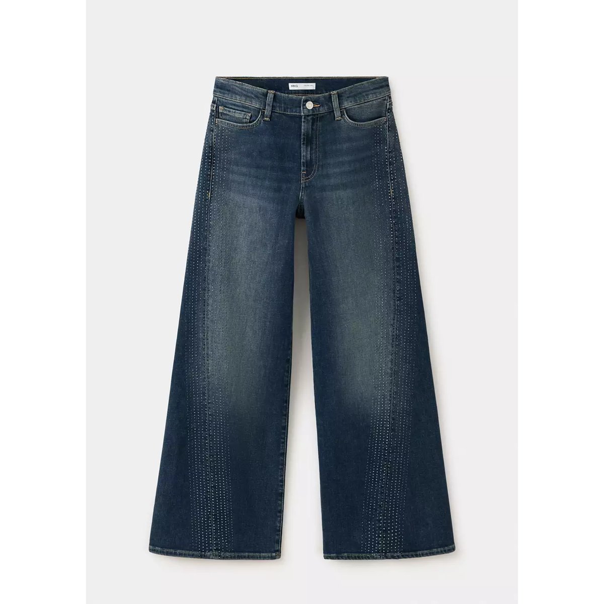 Jean wide leg avec détail strass bleu foncé, MANGO