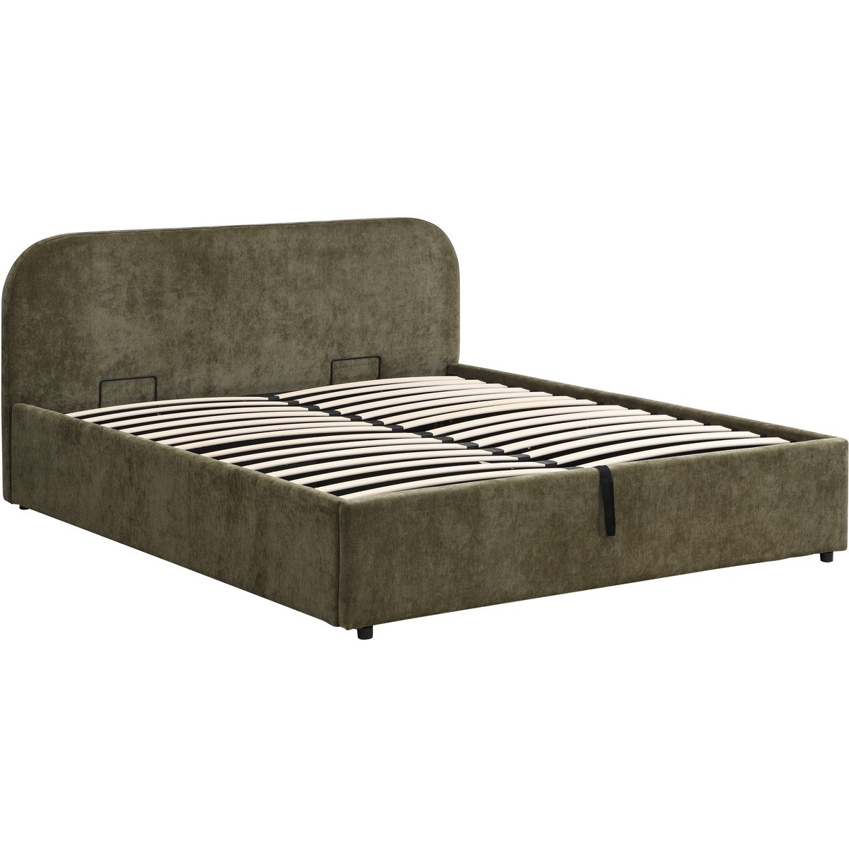 Lit coffre adulte avec tête de lit en tissu chenille - CASSIS vert kaki, HOMIFAB