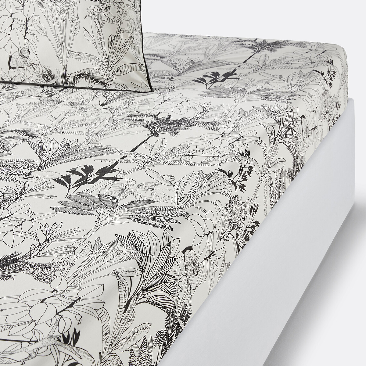 Drap housse percale coton bonnet 30 cm, Palmeira imprimé, LA REDOUTE INTERIEURS