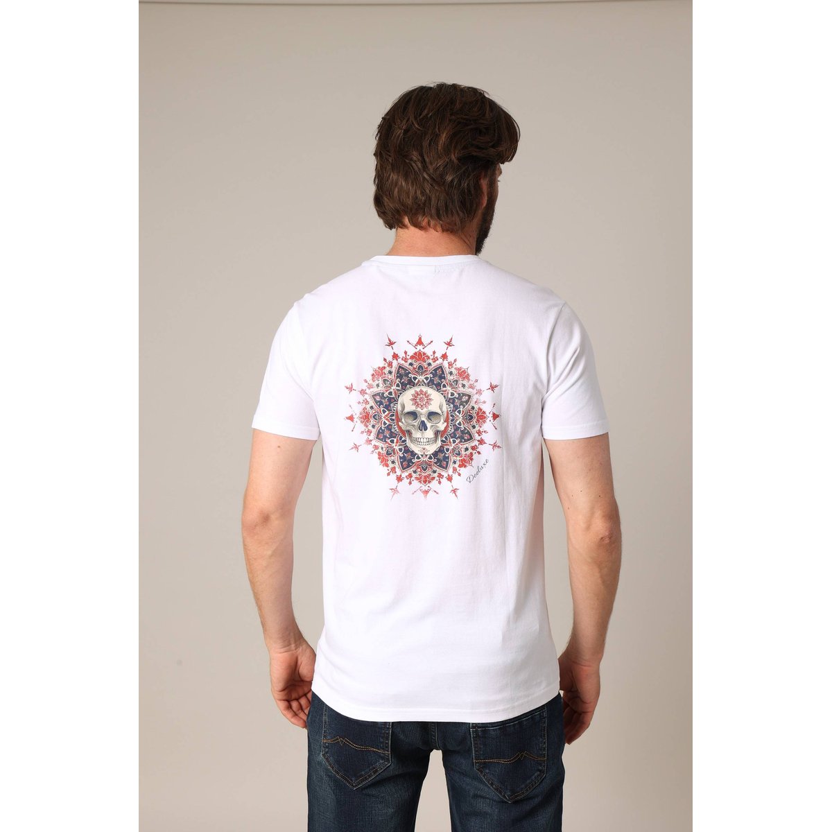 T-shirt imprimé tête de mort et mandala en 100% coton MANDOU blanc, DEELUXE