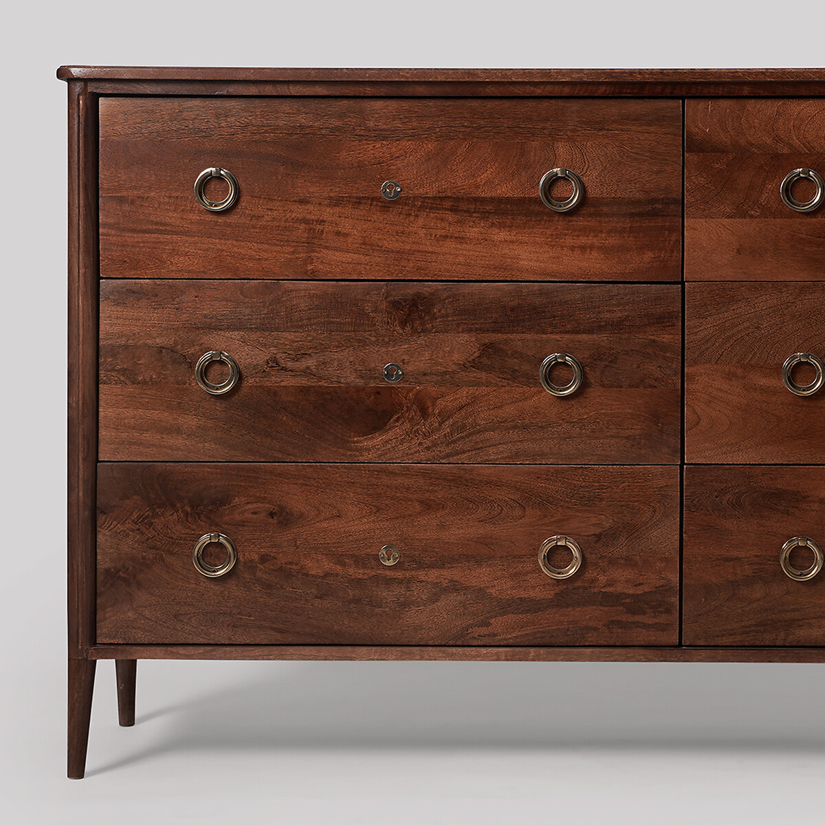 Reyna Mango Wood 6 Drawer Chest Of Drawers dark brown, SWOON