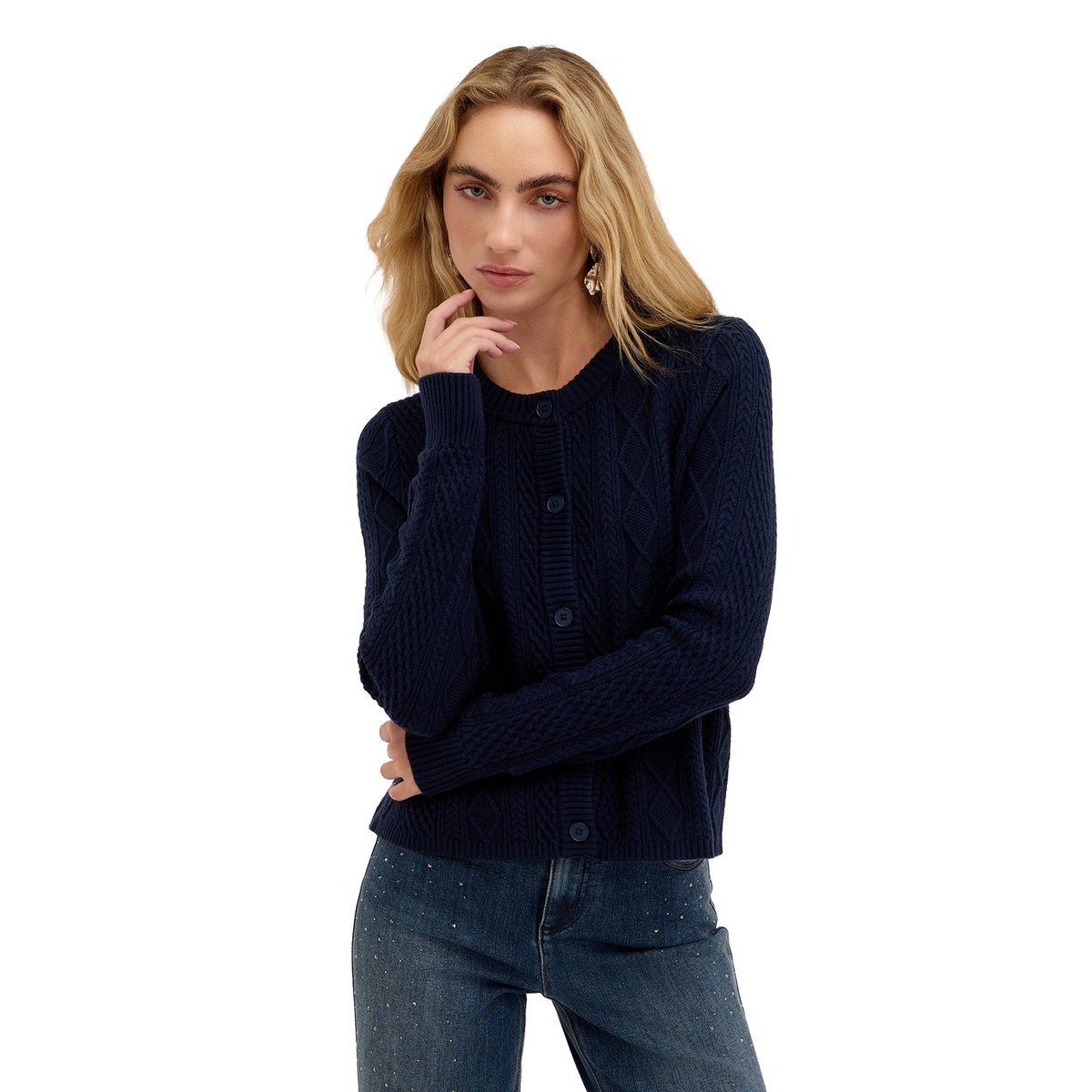 Cardigan à torsades bleu, MOTIVI