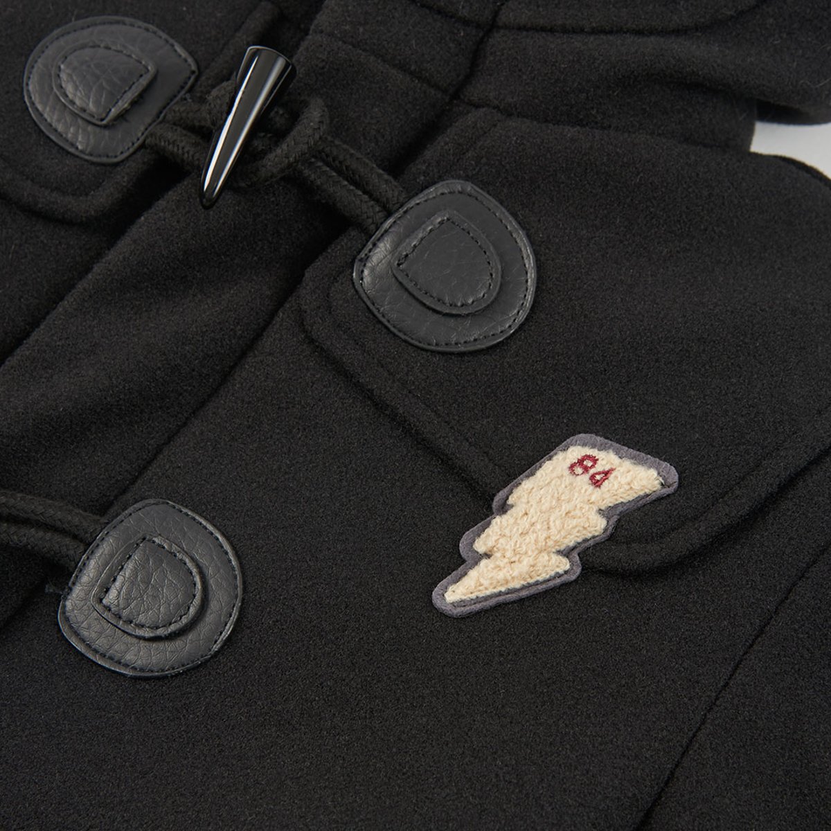 Duffle-coat garçon drap avec patch éclair noir, BOBOLI