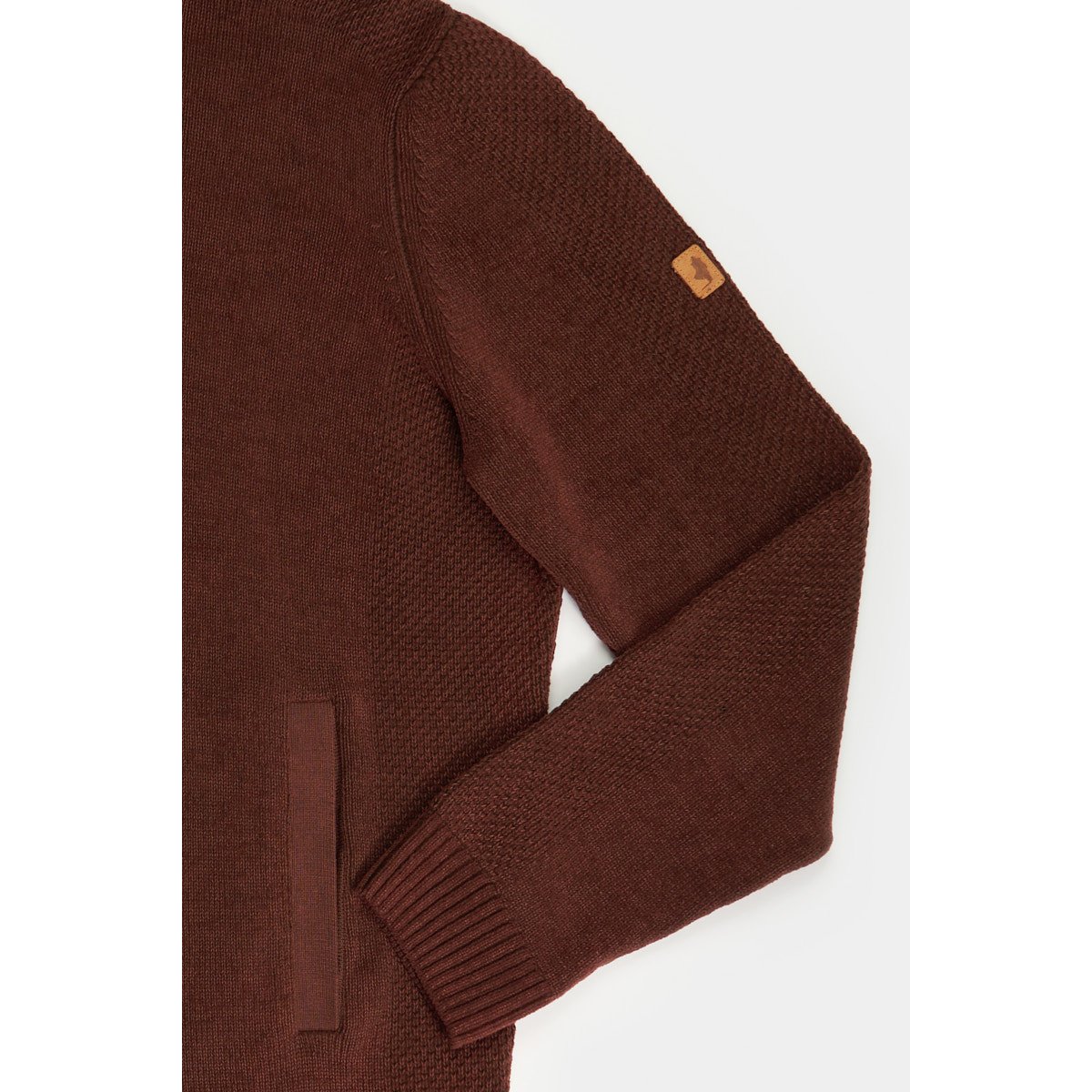 Gilet zippé chenille empiècements tissés cognac, MCS