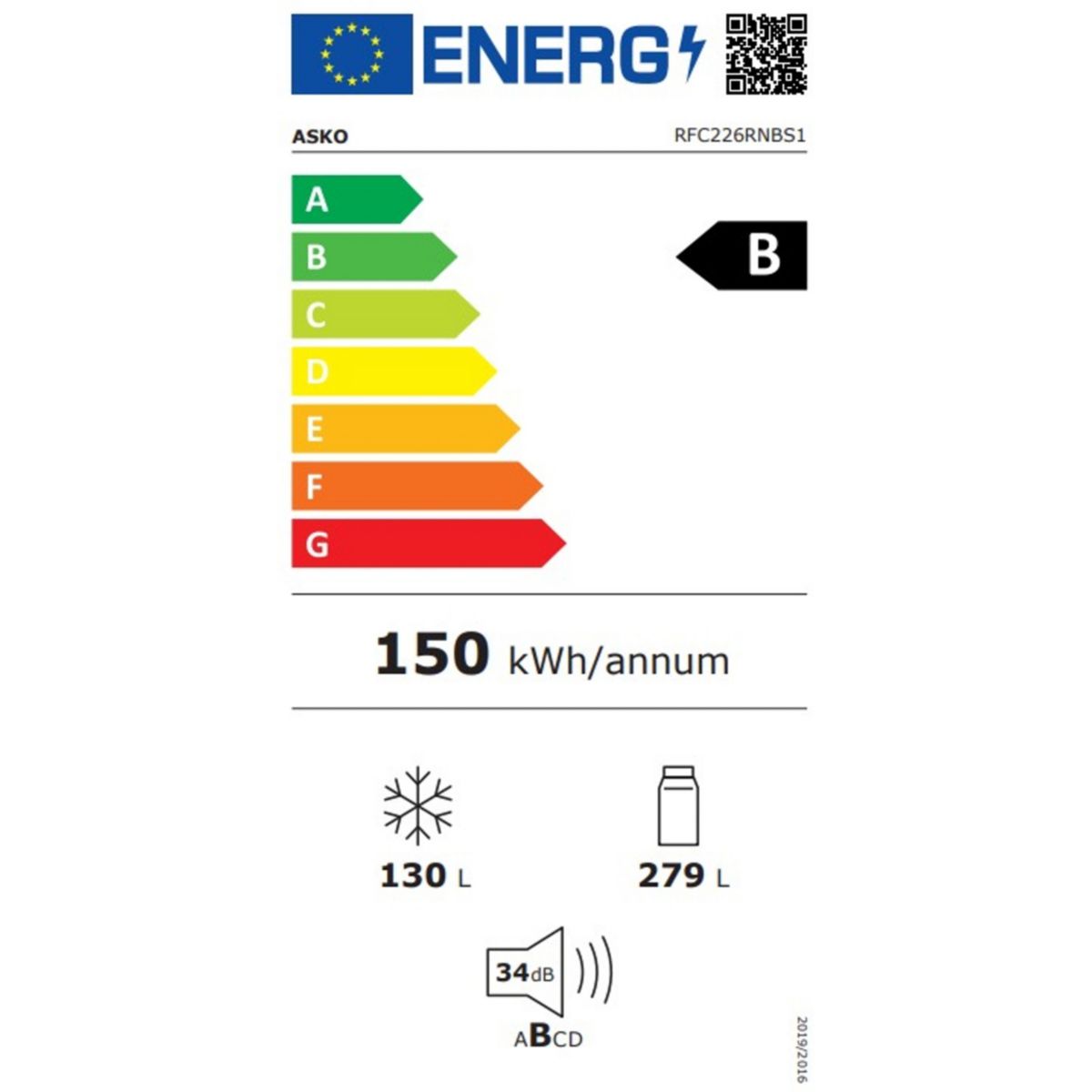 Réfrigérateur combiné RFC226RNBS1 couleur unique, ASKO