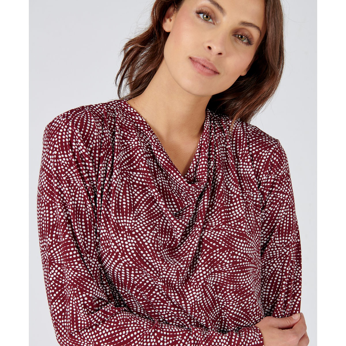 T-shirt col bénitier en crêpe recyclé rouge imprimé bordeaux, DAMART