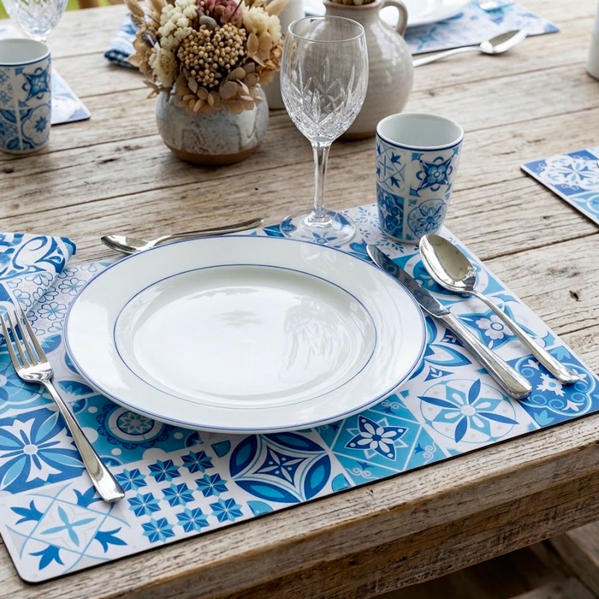 Set de table bleu et blanc carreaux de ciment 43.5x28cm bleu & blanc, VERSA