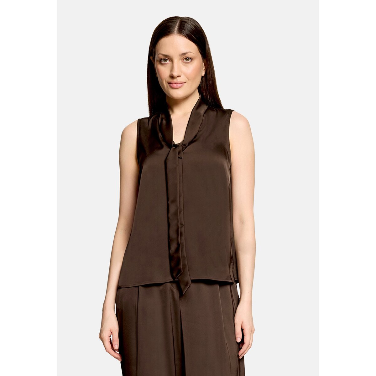 Chemisier lavallière à fentes d'aisance latérales espresso brown, VERA MONT