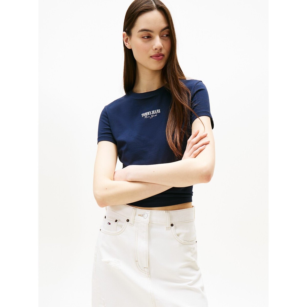 Crew Neck T-Shirt with Short Sleeves navy blue, TOMMY JEANS