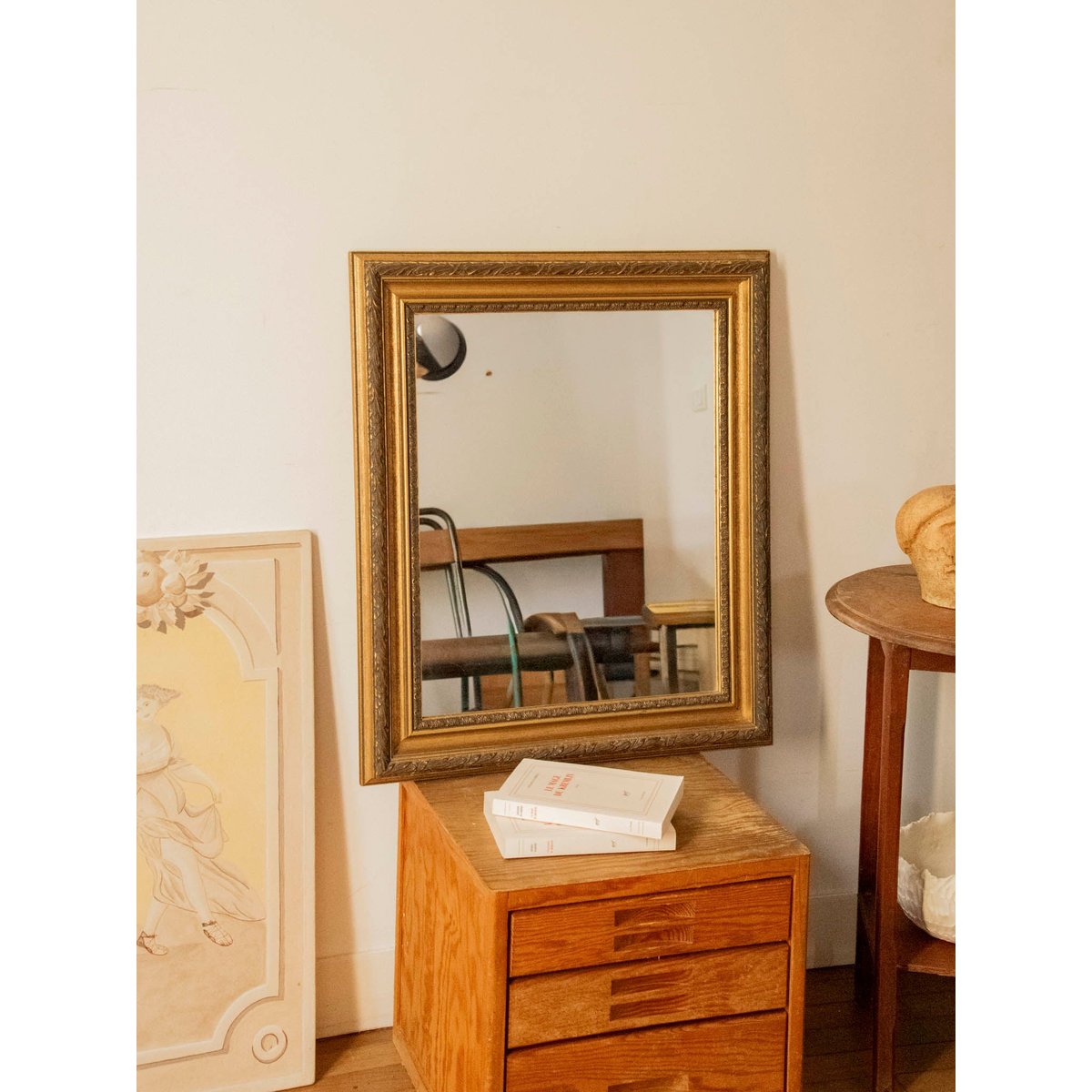 Miroir aux dorures anciennes Georges N°1416 - Bon état bois clair, DEBONGOUT