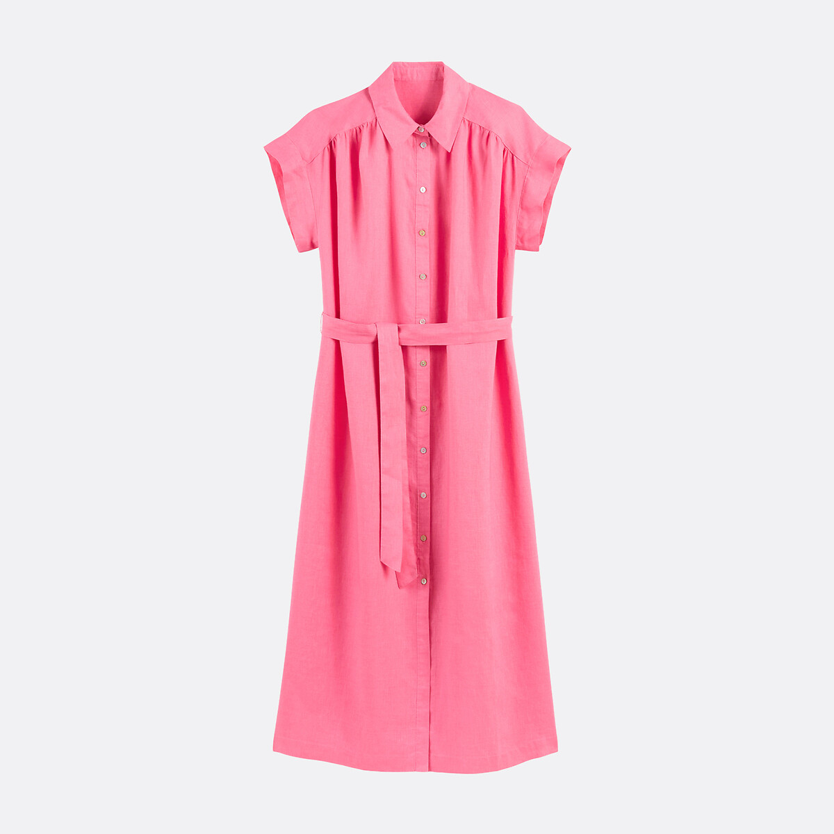 Robe en lin à manches courtes Signature HELOÏSE rose fuchsia, LA REDOUTE COLLECTIONS
