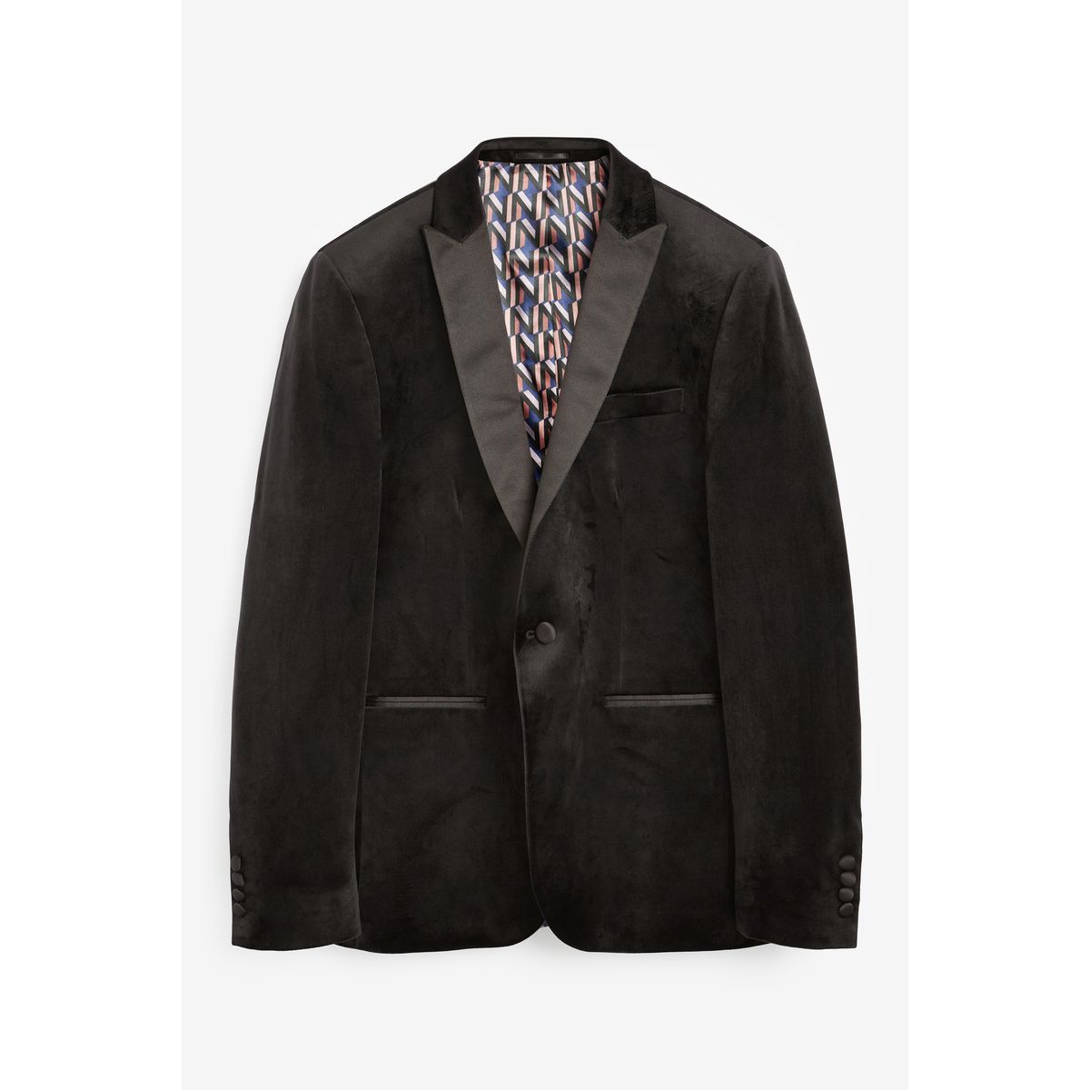 Blazer slim en velours noir, NEXT