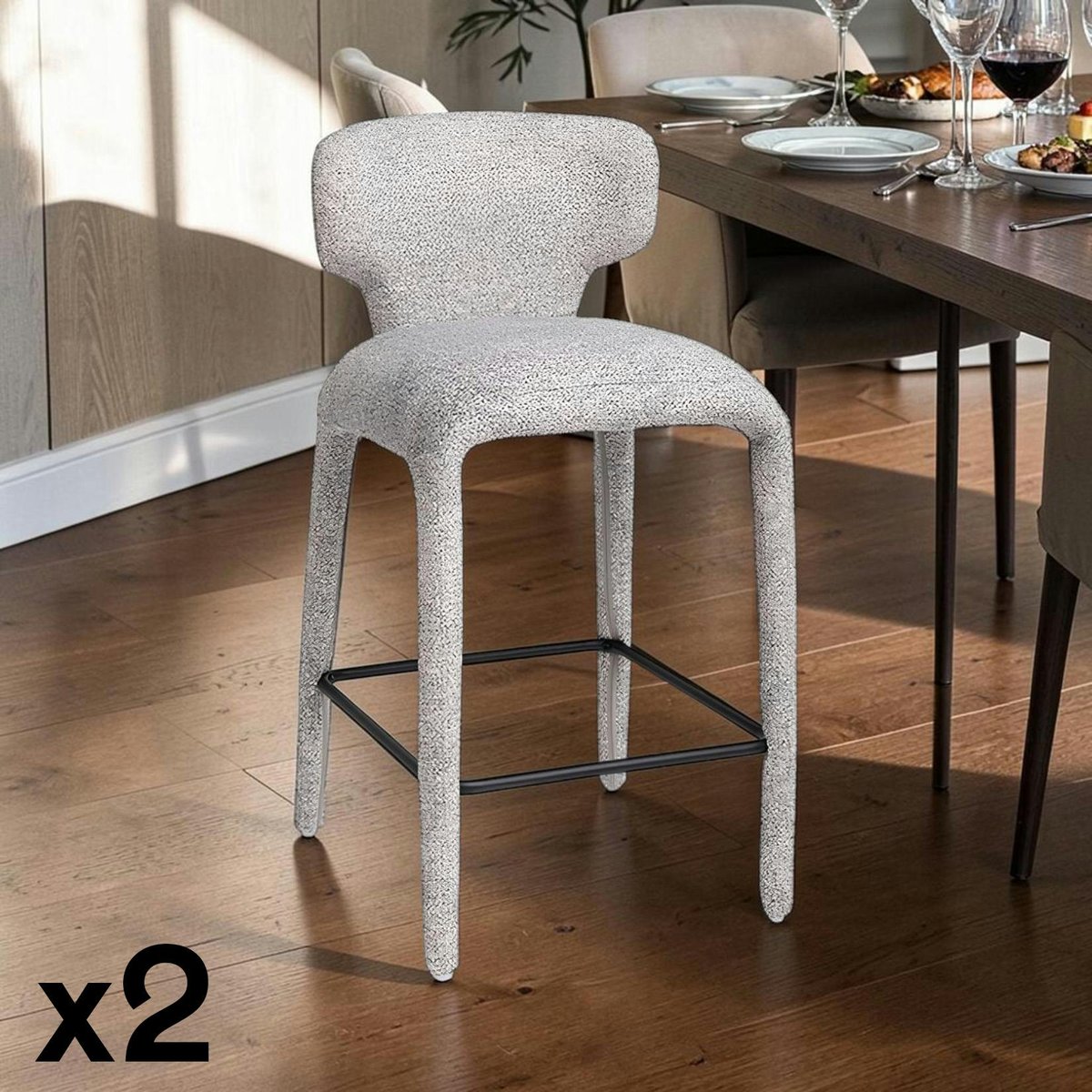Tabouret de bar en tissu (lot de 2) TULSA gris, PIER IMPORT