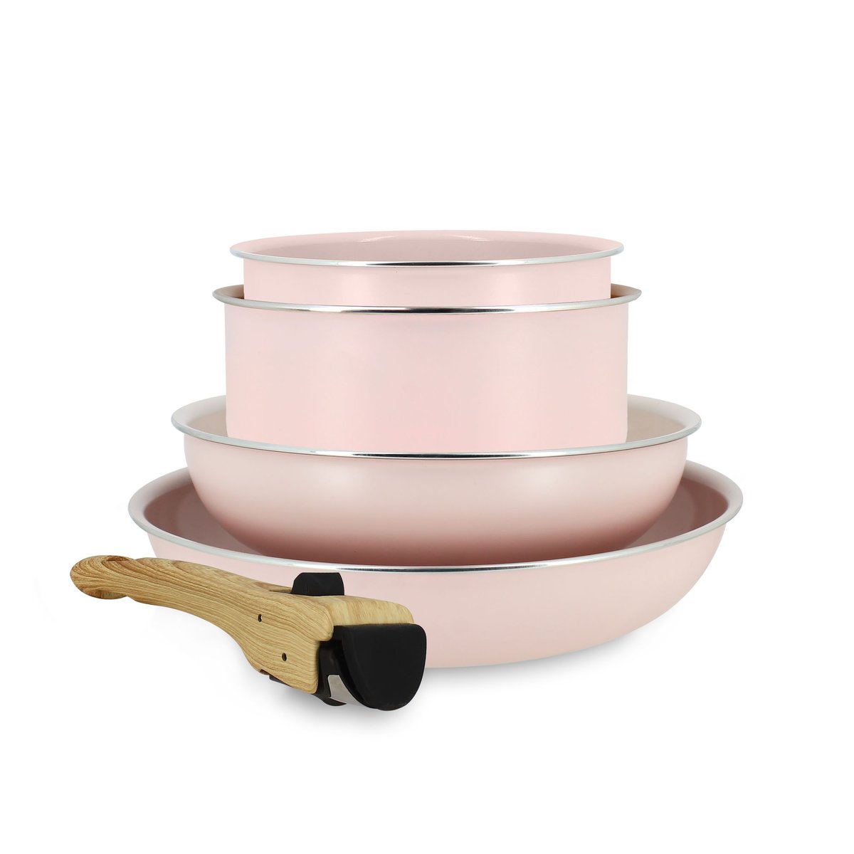Batterie de cuisine 5 pièces en aluminium recyclé, COLORAMA rose, MENASTYL