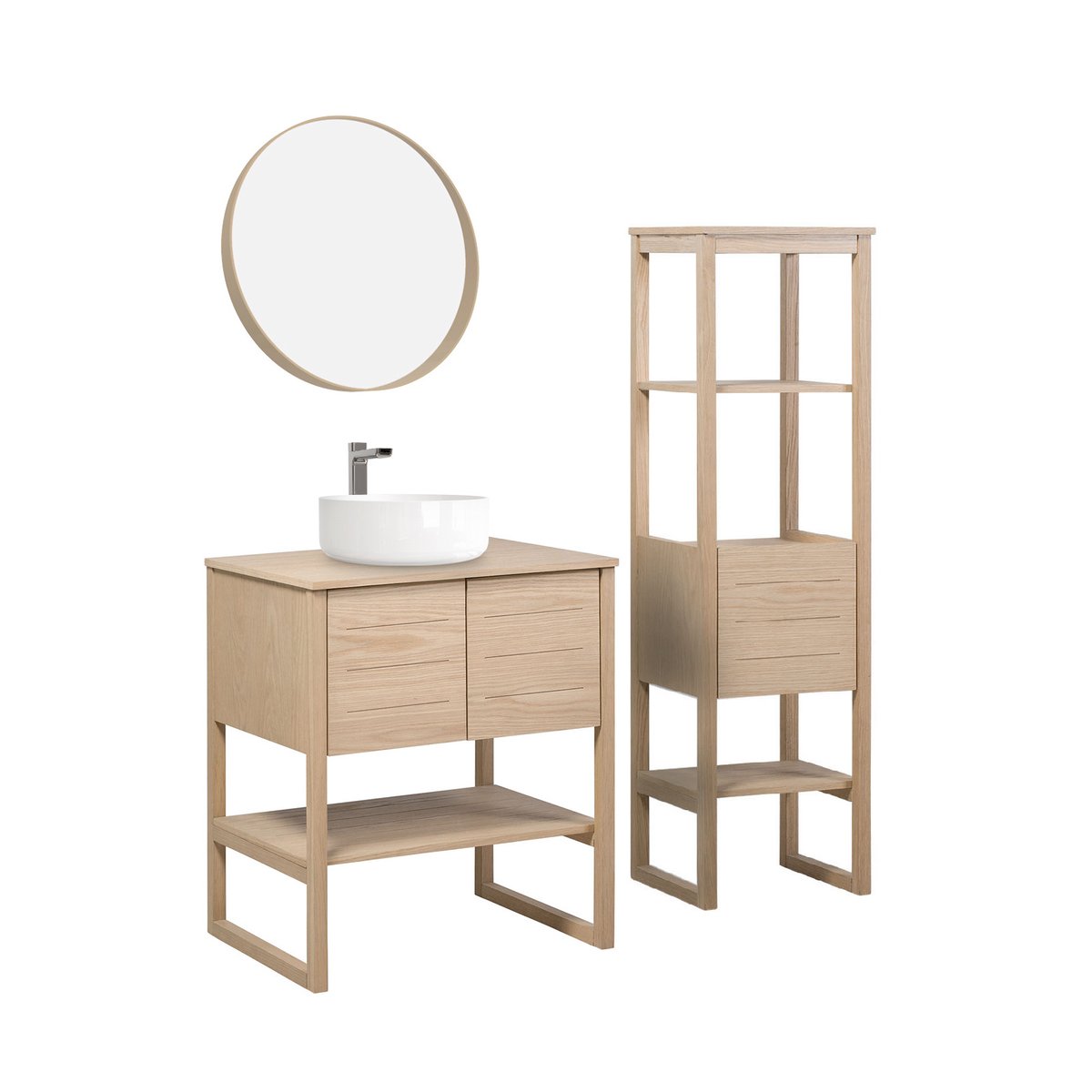 Meuble simple +vasque +miroir +colonne ATOLL bois clair, MOB IN