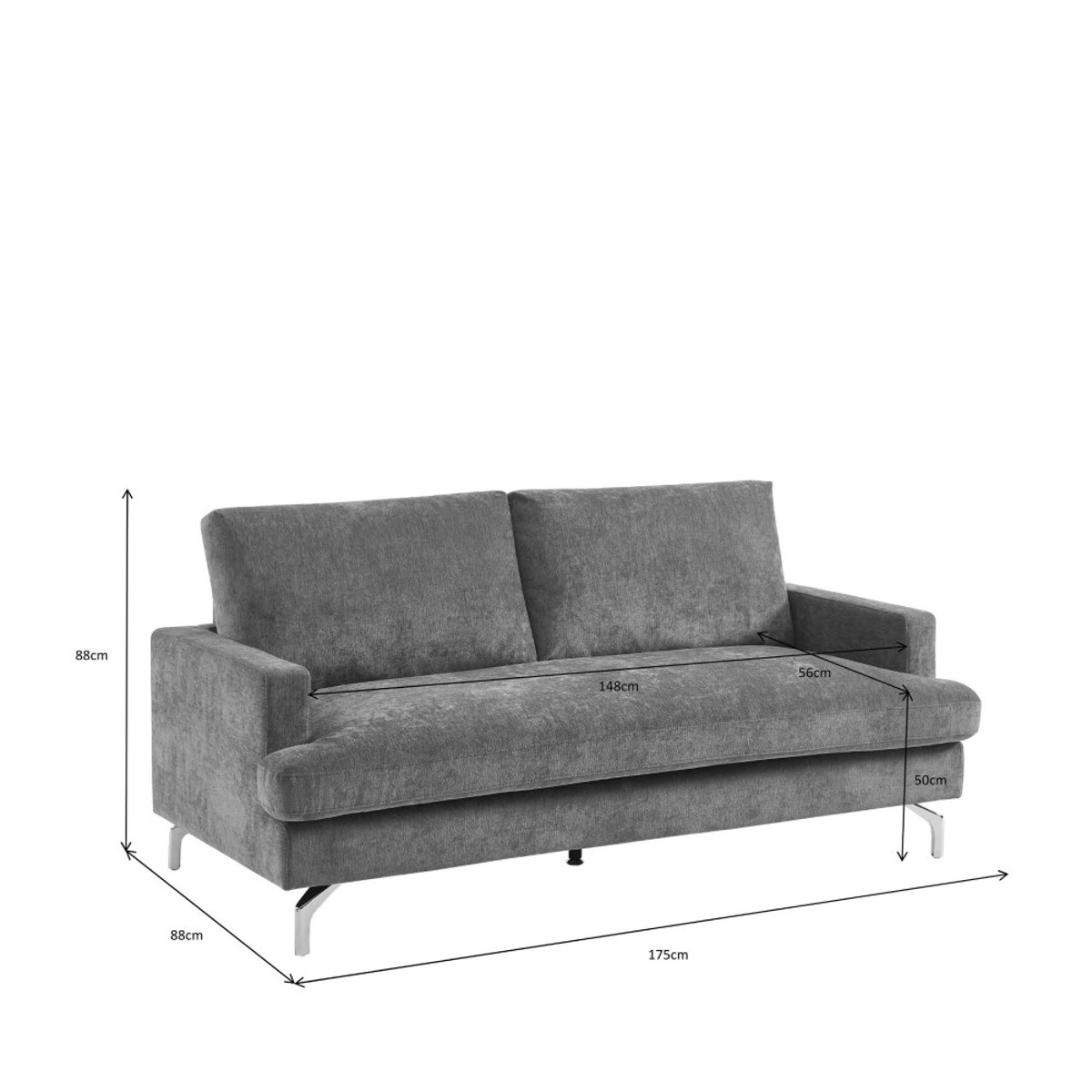Canapé 3 places en tissu pieds chrome- SOPHIE beige, DRAWER