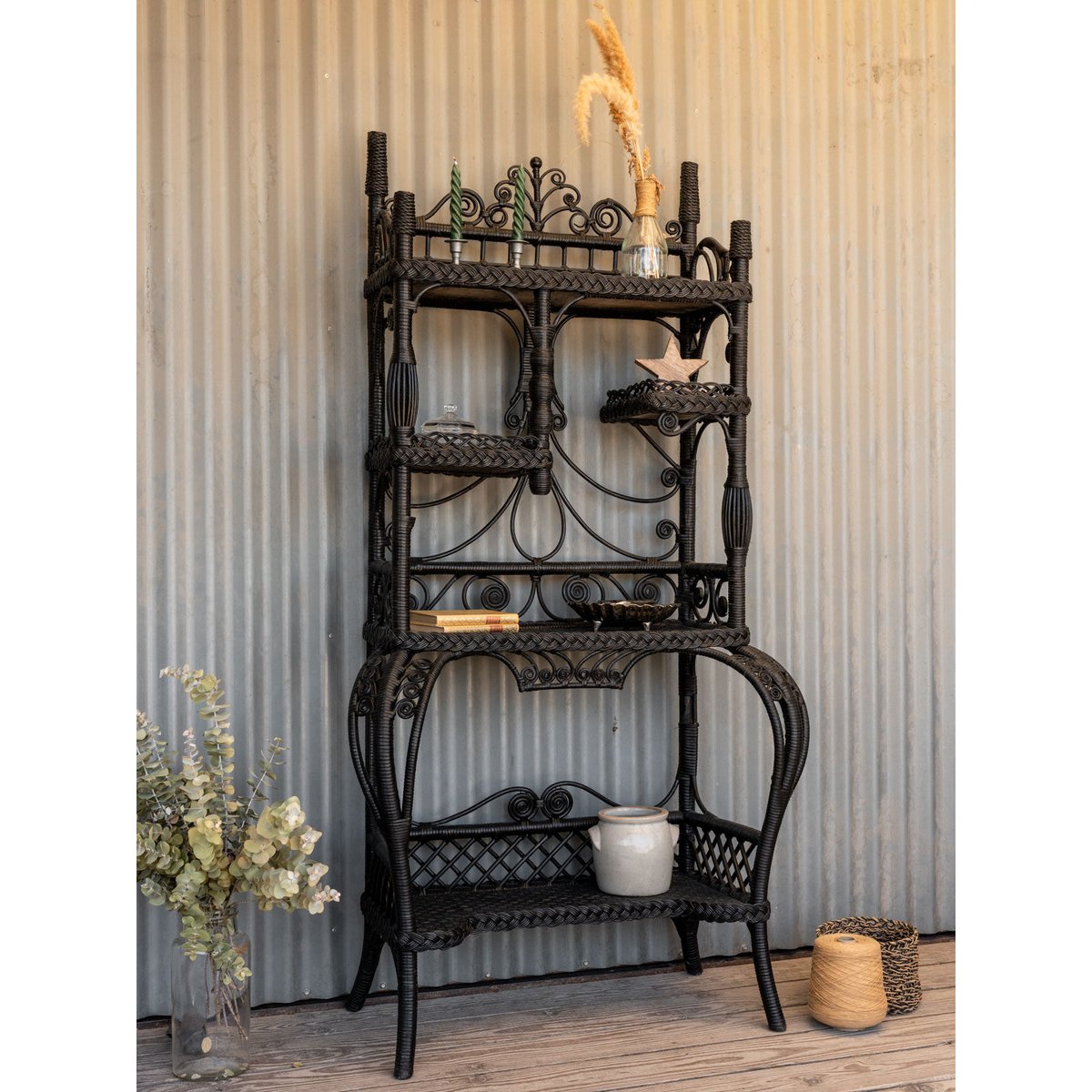 Étagère en rotin noir Gaëlle N°1467 - Bon état noir, DEBONGOUT
