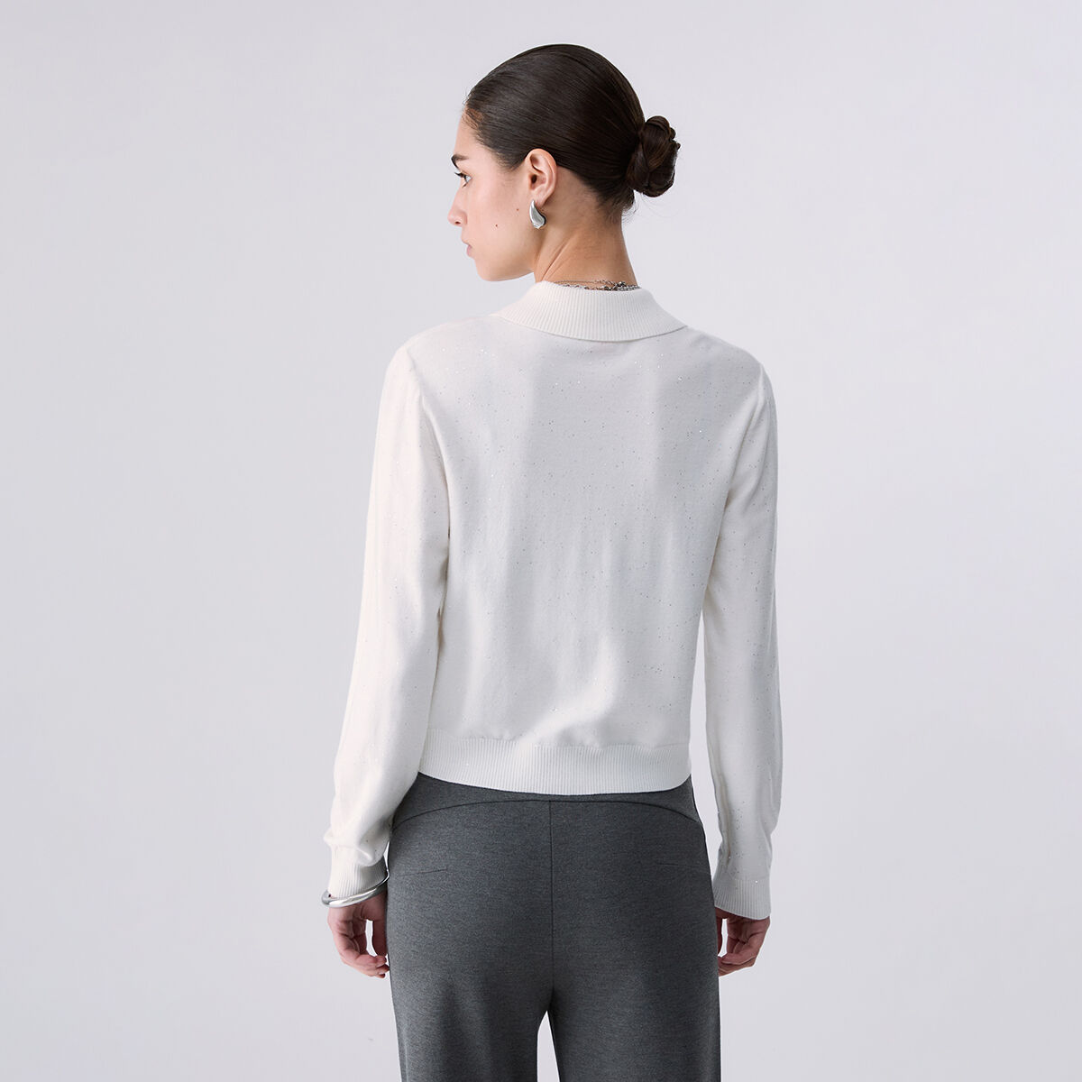 Cardigan avec micro paillettes blanc laine, LIU JO