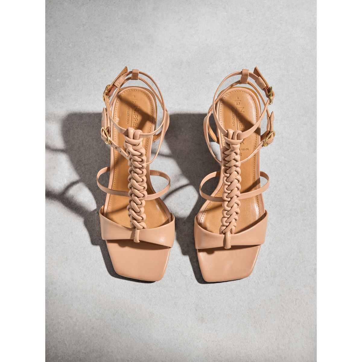Sandales tressées à talons carrés n. premium camel, NEXT