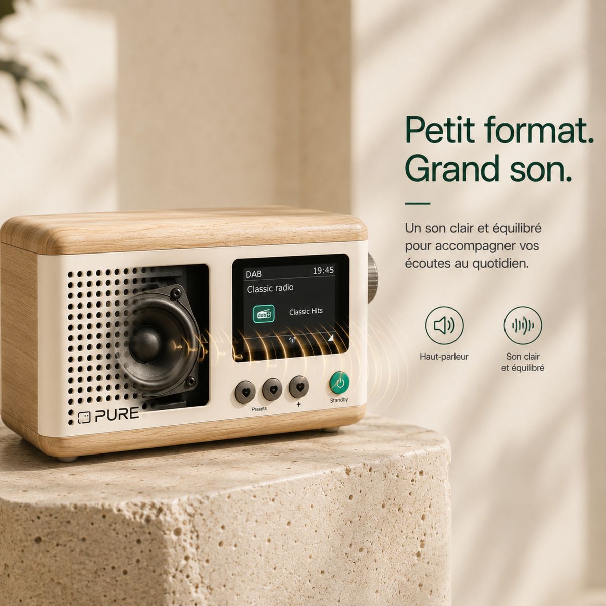 Radio DAB Classic Mini Cotton White/Oak couleur unique, PURE