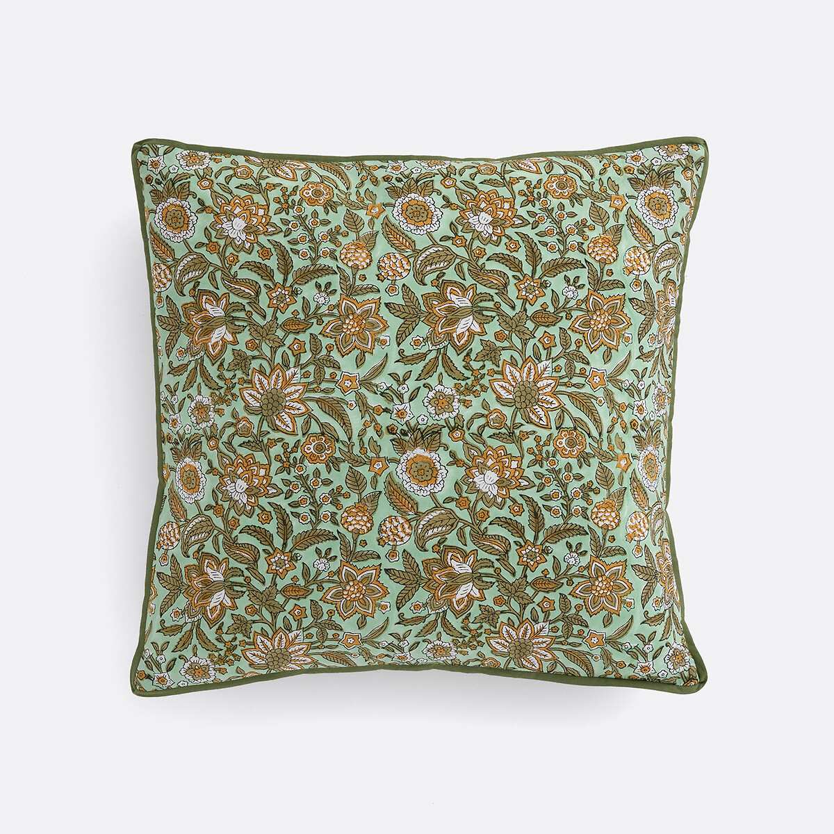 Shandira Block Print Cotton Cushion Cover celadon/bronze, LA REDOUTE INTERIEURS