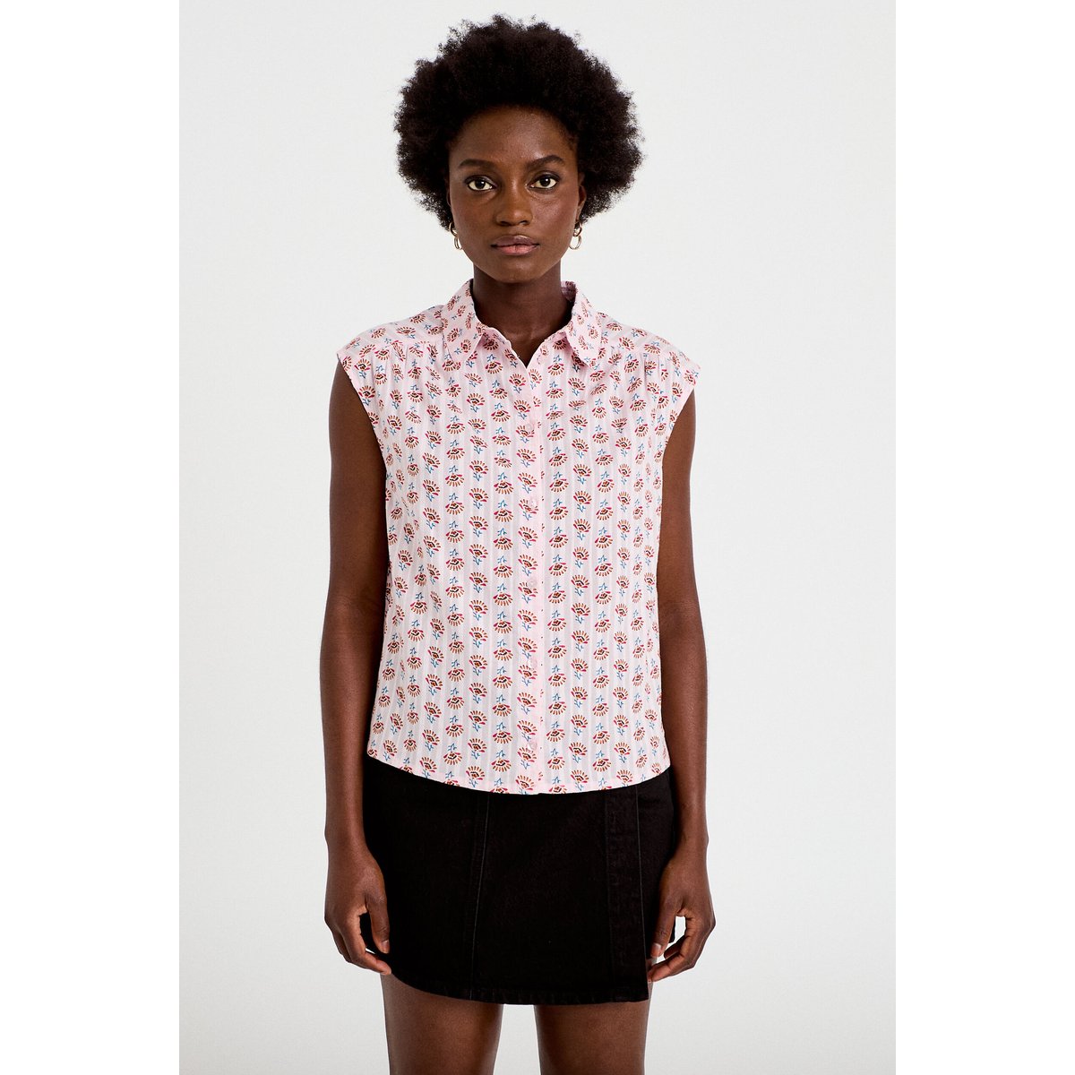 Chemise ample sans manches col classique rose, CACHE CACHE