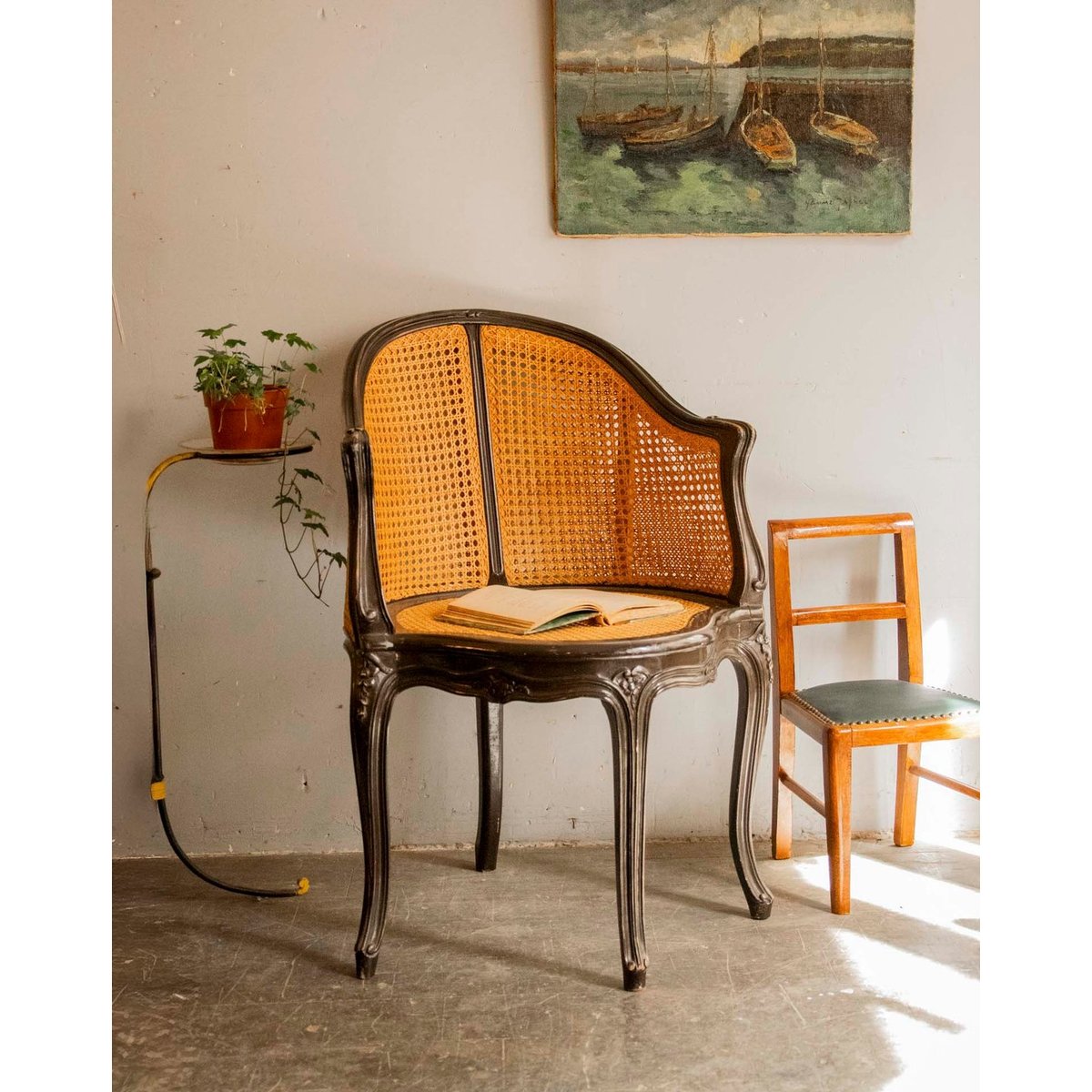 Fauteuil ancien en cannage Ernest N°1583 - Bon état bois clair, DEBONGOUT